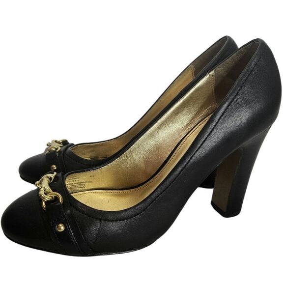 Coach Desaree Dogleash Black Leather Platforms Heels Shoes Women's Size 8.5 B - Picture 4 of 7